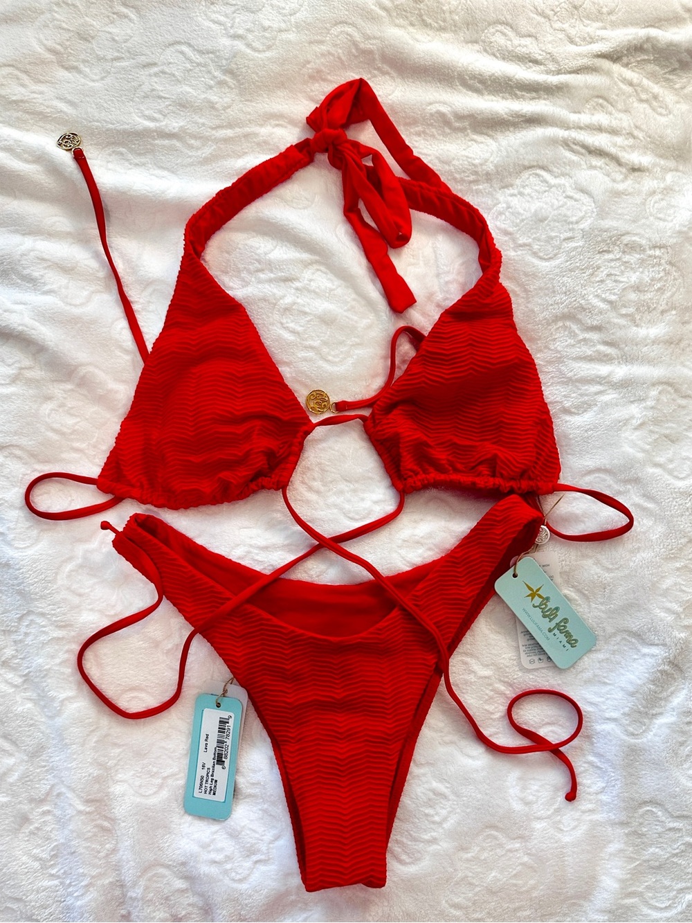 Lulifama NWT Lava Red “Hot Tropic” Textured Bikini Set